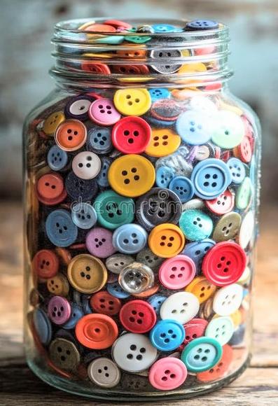 A big jar full of multi colorful buttons 