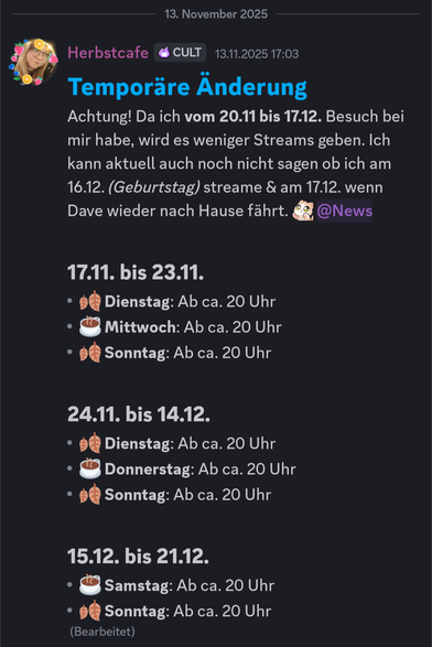 Temporäre Änderungen am Streamplan