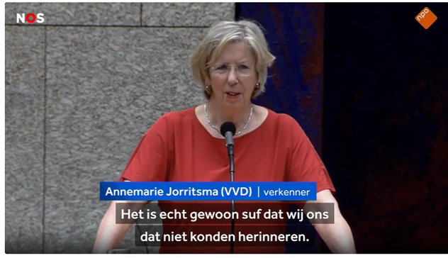 still uit video van het debat waarin Jorritsma verantwoording af moest leggen over haar rol als verkenner, waarin zij en Ollongren het zogenaamd niet over Omtzigt hebben gehad.  ("functie elders")

In het debat zei ze onder andere: "Het is echt gewoon suf dat wij ons dat niet konden herinneren."