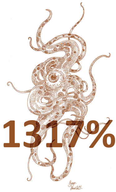 Un œil à tentacules sur lequel on peut lire en surimpression le nombre 1317%