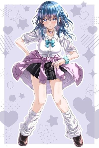 This fanart depicts Byleth, the protagonist teacher from the 2019 game Fire Emblem: Three Houses, reimagined in a gyaru aesthetic—a 1990s Japanese subculture known for bold makeup, tanned skin, and modified uniforms—featuring a short plaid skirt, tied cardigan, and playful pose