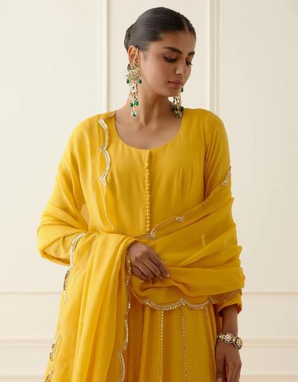 Yellow Cheese Cotton Floor Length Anarkali Set
