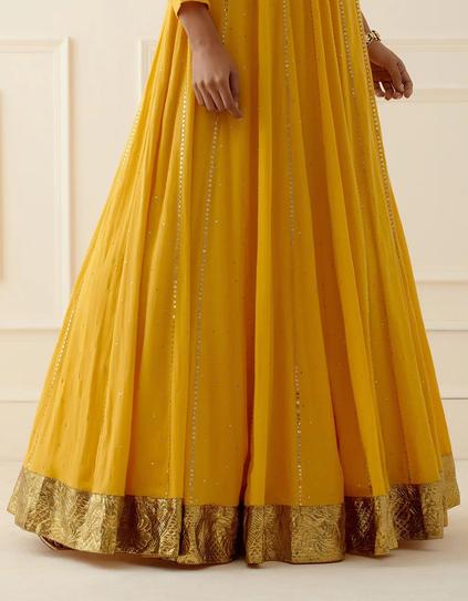 Yellow Cheese Cotton Floor Length Anarkali Set
