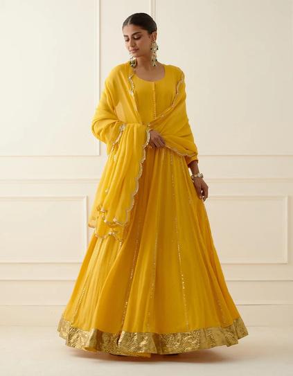 Yellow Cheese Cotton Floor Length Anarkali Set
