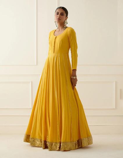 Yellow Cheese Cotton Floor Length Anarkali Set
