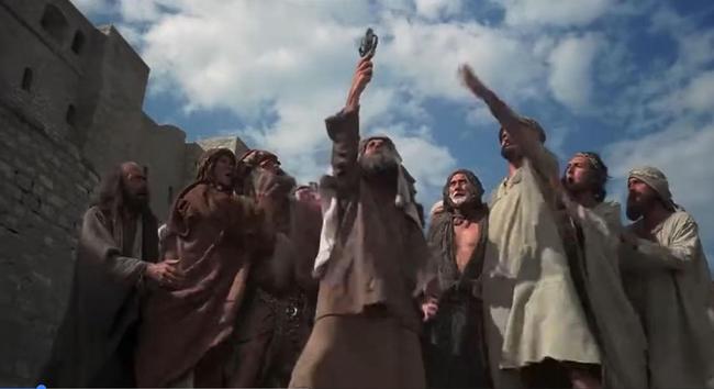 Scene from The Life of Brian with followers.