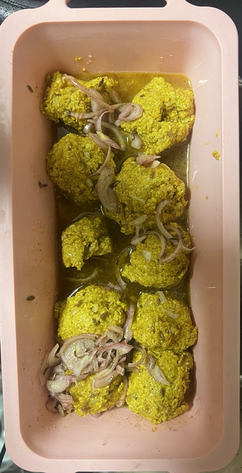 Selbst gemachte Handkäsebälle ohne Tiersaft, dafür inner leckeren Marinaaaade