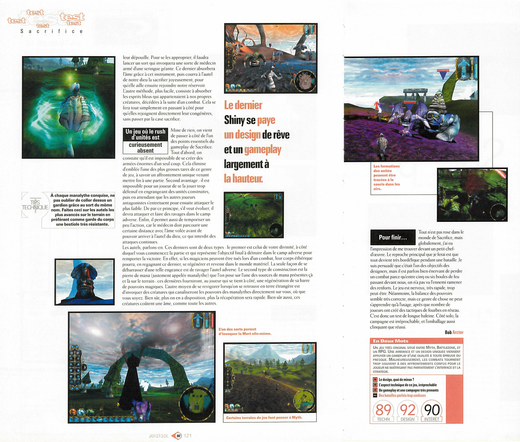 The last two pages of the Sacrifice review in issue 121 of Joystick magazine (December 2000)