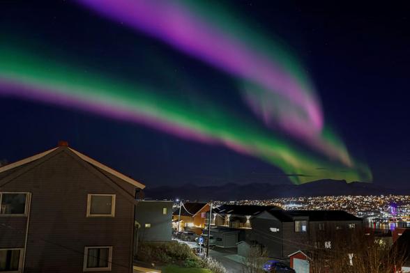 Northern lights are seen in the sky over Tromso, Norway 