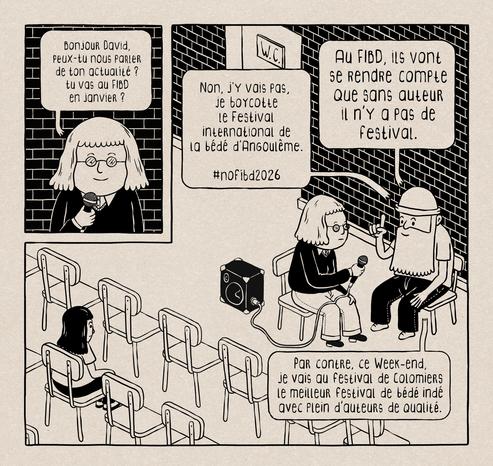 dessin qui dit que ce weekend je vais au festival de bédé de colomiers et que je n'irais pas au festival d'Angoulême.
