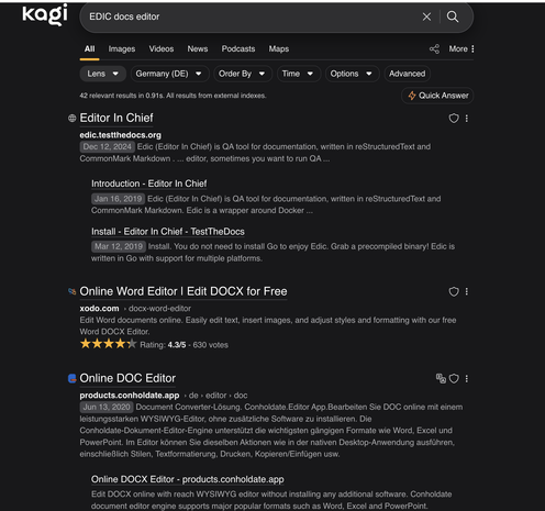 use kagi to search edic docs editor get your own results 
