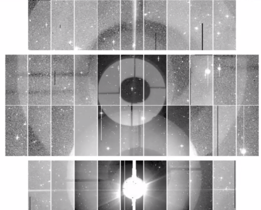 An image from the Canada-France-Hawaii Telescope showing a horribly over-exposed bright planet at the bottom, and weird circular reflections throughout the telescope image.