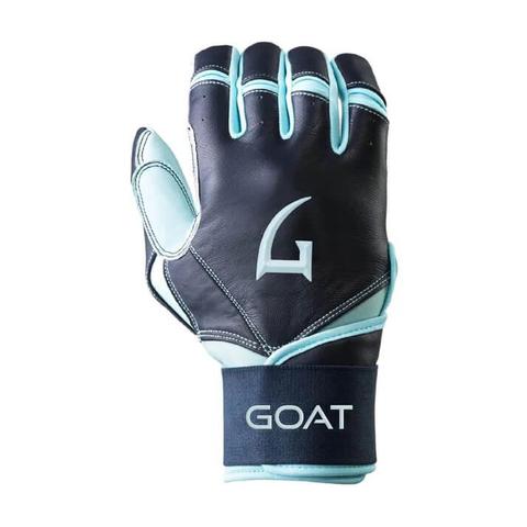 High-quality baseball batting gloves with black and light blue design for improved grip and comfort.