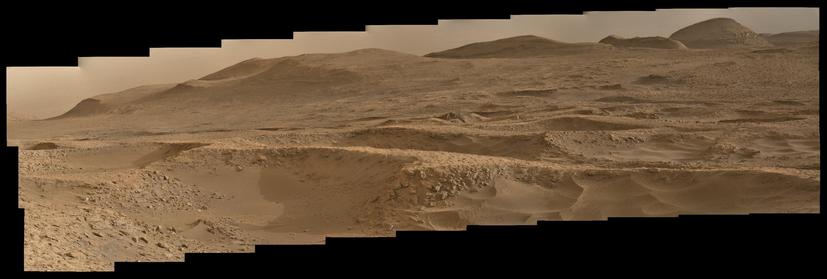 An ochre toned mosaic of a Martian landscape.