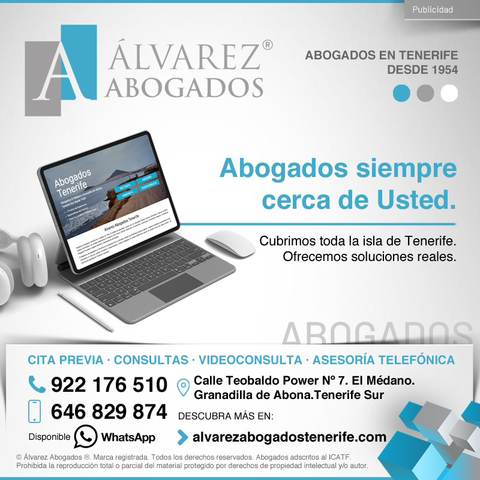 Abogados cerca de Usted. Cubrimos toda la isla de Tenerife. Ofrecemos soluciones reales. Trato personalizado y adaptado a su caso. Desde 1954 en Tenerife Sur, El Médano en Granadilla de Abona. Disponibles desde nuestra web para Consultas Jurídicas, Cita Previa, Asesoría Telefónica y Videoconsulta. https://alvarezabogadostenerife.com/contacto/   #alvarezabogados #abogadostenerife #tenerifelegal #derechos #legal #abogados #Tenerife #TenerifeSur #TenerifeNorte  