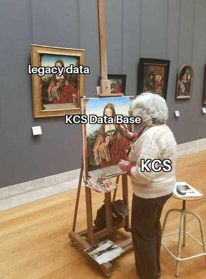 Meme, showing an elderly woman copying a painting in a museum.