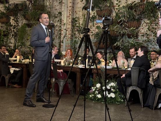 Me, officially a bridesmaid, giving a wedding toast for Lynn Root & Peter Sobot. Photo by David Wolever. 