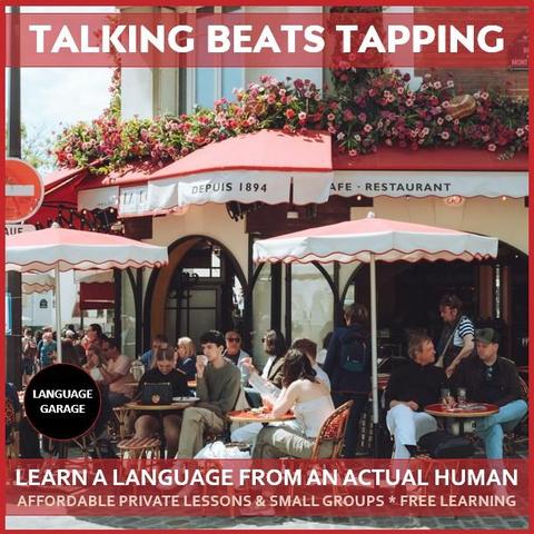Affordable, effective, and enjoyable online language tutoring, one-on-one lessons, small group classes, and free self study materials. Image of people talking in a Paris cafe.