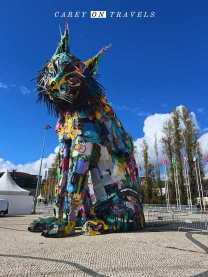 Bordelo II Cat Statue on a #bluesky day in Parque das Nações in Lisbon, Portugal