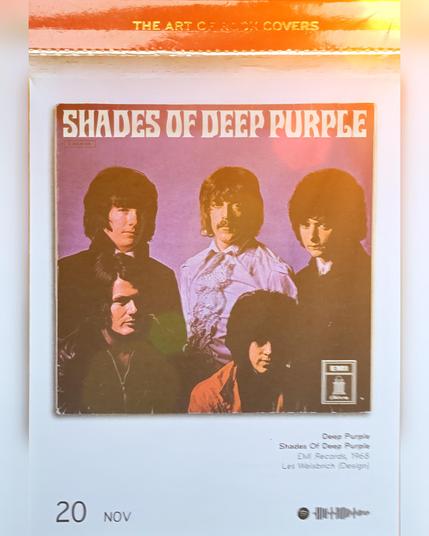 Abreißtageskalender von seltmann mit dem Kalenderblatt des Vinyl-Covers der LP "Shades of Deep Purple" (1968) von Deep Purple