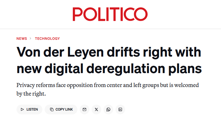 Von der Leyen drifts right with new digital deregulation plans