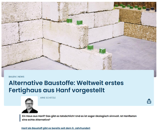 Arne Schätzle

Ein Haus aus Hanf? Das gibt es tatsächlich! Und es ist sogar ökologisch sinnvoll. Ist Hanfbeton eine echte Alternative?

Cannabis als Baustoff gibt es bereits seit dem 6. Jahrhundert
Hanfbeton: Echte Alternative zu klassischem Beton?

https://wohnglueck.de/artikel/alternative-baustoffe-fertighaus-aus-hanf-29714