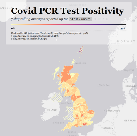 Heatmap of covid positivity across England & Scotland