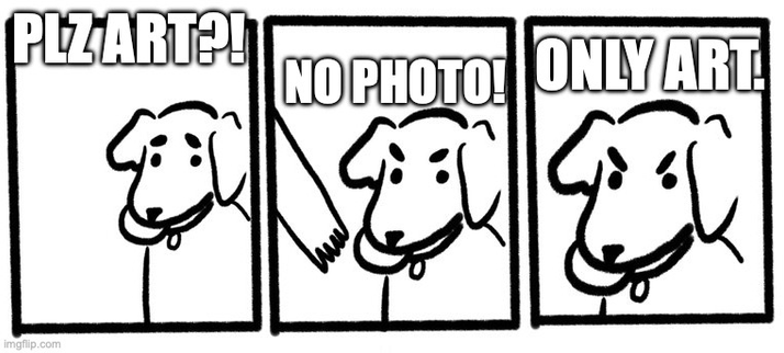 No take, only throw - meme mit Caption "PLZ ART?! - NO PHOTO! ONLY ART."
