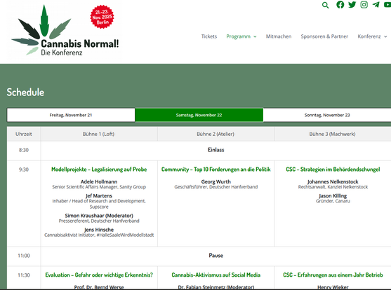Cannabis Normal! Die Konferenz des Deutschen Hanfverbands
Ein gutes Jahr nach der Verabschiedung des CanG sind viele Aspekte des Umgangs mit Cannabis in Deutschland noch in der Entwicklung. Dies betrifft die Zukunft des Gesetzes im Allgemeinen aufgrund der neuen Regierung unter Führung der CDU als auch bereits angestoßene Modellprojekte in einigen deutschen Kommunen.
Auch die Genehmigungspraxis und der Betrieb von Anbauvereinigungen unterscheiden sich stark von Bundesland zu Bundesland und die Bandbreite reicht von lebendigen Vereinen bis zum totalen Boykott durch Behörden in einzelnen Ländern.

Im Straßenverkehr gibt es einen THC-Grenzwert, aber bisher noch keine Vorgaben zu den Anforderungen an offizielle Speicheltests. Erste Ergebnisse aus der Evaluation des Jugendschutzes nach §5 CanG stehen im Oktober an und werden die Diskussion um die Zukunft des CanG beeinflussen. Es gibt also viel zu besprechen auf der CaNoKo 2025! Es erwarten euch wie immer hochkarätige Speaker aus Politik, Wissenschaft und Aktivismus, die gemeinsam mit unserem Fachpublikum die neuesten Entwicklungen der deutschen Cannabispolitik analysieren und diskutieren.

Außerdem ist die CaNoKo natürlich auch der perfekte Ort, um sich mit Interessierten und Experten aus der Cannabis Community zu vernetzen, Erfahrungen auszutauschen oder einfach eine gute Zeit unter Gleichgesinnten zu haben.