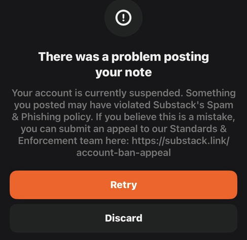 Suspended message from Substack