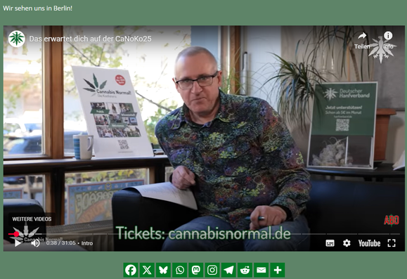 Video: Georg spricht in die Kamera
Live-Cannabinoid-Analysen: Finde bei analyticon heraus, was dein Gras wirklich kann (genaues Cannabinoidprofil) und besuche ihren exklusiven Workshop.
Führerschein-Check: Teste am Stand von Dräger mit einem Speicheltest, ob dein THC-Wert unter dem Grenzwert von 3,5 ng liegt und dein Führerschein sicher ist.
Die Sesh: Teste an der Graveda Dabbar die neuesten Rigs und Ball Vapes oder verarbeite dein mitgebrachtes Cannabis direkt vor Ort an der Rosin-Presse!
Hanf-Museum: Lass den Sonntag mit einer entspannten Führung im benachbarten Hanf-Museum ausklingen.