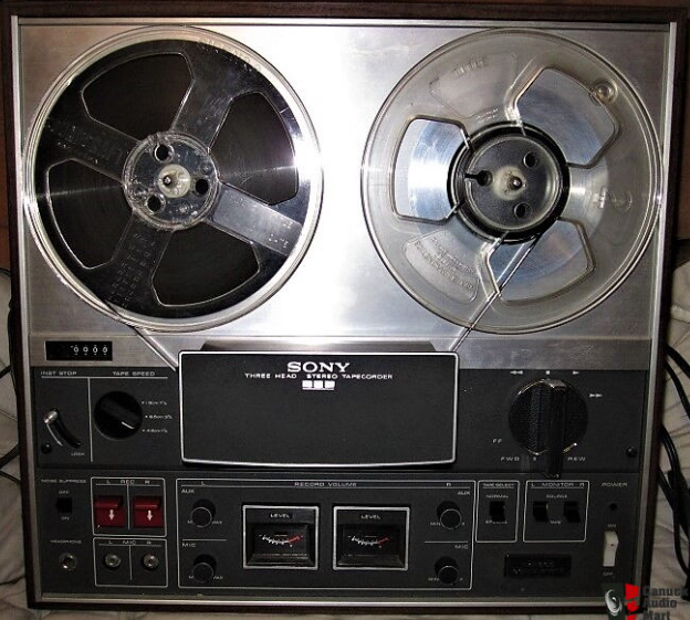 Photo of a Sony Tape Deck from the 1970s. Tape loaded, ready to go!