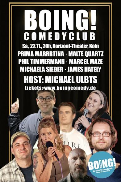 Das Poster der Veranstaltung mit den Profilbildern der Comedians.
