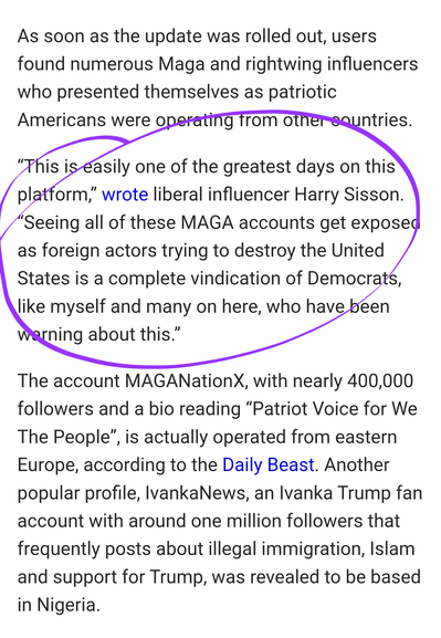 “This is easily one of the greatest days on this platform,” wrote liberal influencer Harry Sisson. “Seeing all of these MAGA accounts get exposed as foreign actors trying to destroy the United States is a complete vindication of Democrats, like myself and many on here, who have been warning about this.”


Money talks: the deep ties between Twitter and Saudi Arabia
Read more
The account MAGANationX, with nearly 400,000 followers and a bio reading “Patriot Voice for We The People”, is actually operated from eastern Europe, according to the Daily Beast. Another popular profile, IvankaNews, an Ivanka Trump fan account with around one million followers that frequently posts about illegal immigration, Islam and support for Trump, was revealed to be based in Nigeria.