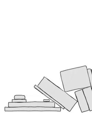 A zoom of the now famous xkcd Internet software architecture comic but the blocks lie in shambles.