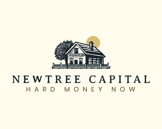 company logo of house with tree next to it and sun in back.