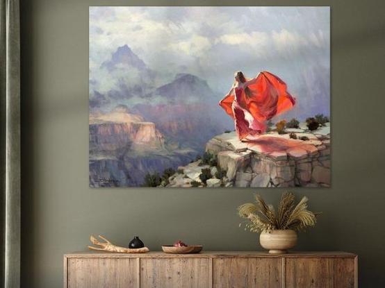 Painting of a woman at the Grand Canyon.