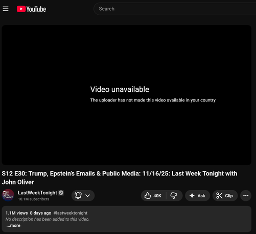Screenshot indicating that the video seems to have been pulled from YouTube.