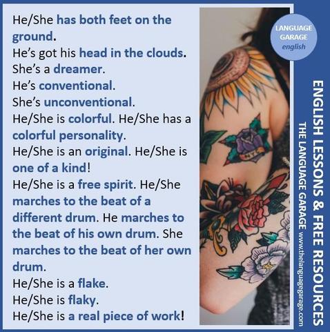 English vocabulary for describing people's personalities, image of a woman with tattoos 