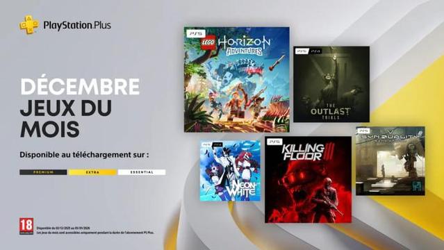 Pour les membres #PsPlus, c'est un mois de décembre plutôt sympa non?
🏹 LEGO Horizon Adventures
🔴Killing Floor 3
🟢The Outlast Trials
⚪Synduality Echo of Ada
🔵Neon White