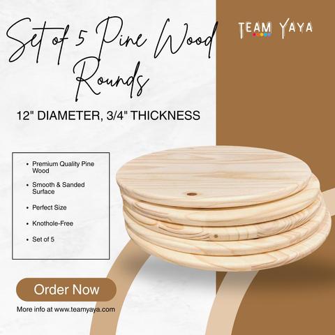 Set Of 5 Pine Wood Rounds:- Team Yaya