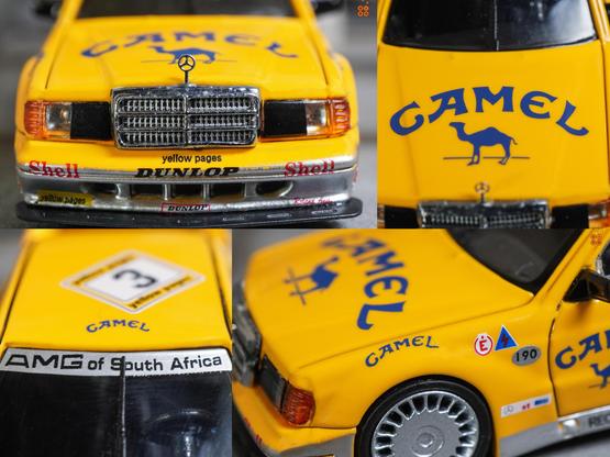 Some close-up shots of Mercedes Benz 190E, Camel 1990 Yellow Page livery by LMLF in 1:64 scale on AREA 164.
