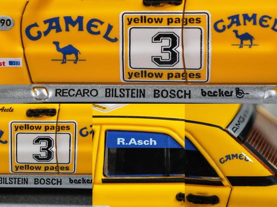 Some close-up shots of Mercedes Benz 190E, Camel 1990 Yellow Page livery by LMLF in 1:64 scale on AREA 
