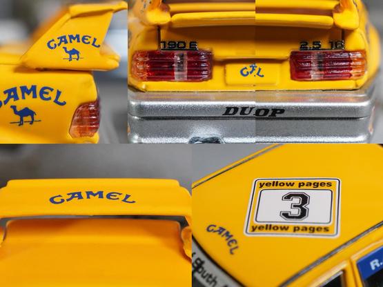 Some close-up shots of Mercedes Benz 190E, Camel 1990 Yellow Page livery by LMLF in 1:64 scale on AREA 