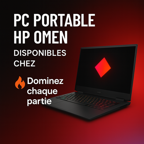 PC portable gamer HP OMEN avec logo rouge, disponible chez SetupMedia