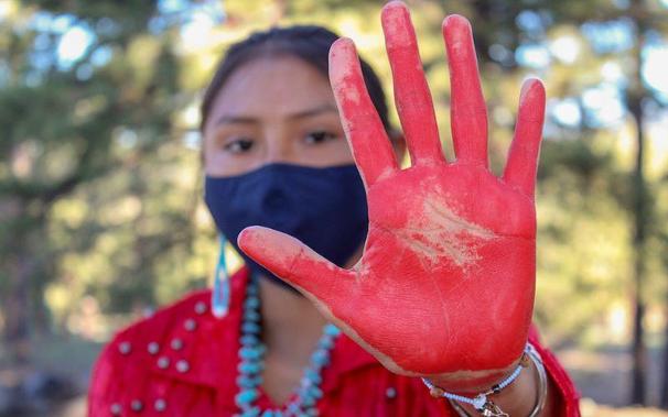This is Missing and Murdered Indigenous Women and Relatives (MMIWR) red hand print