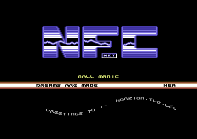 Screenshot of "Ball Manic" - Crack: New Formula Crew (NFC) - Published by Josh Newman Software on Commodore 64 (1990)