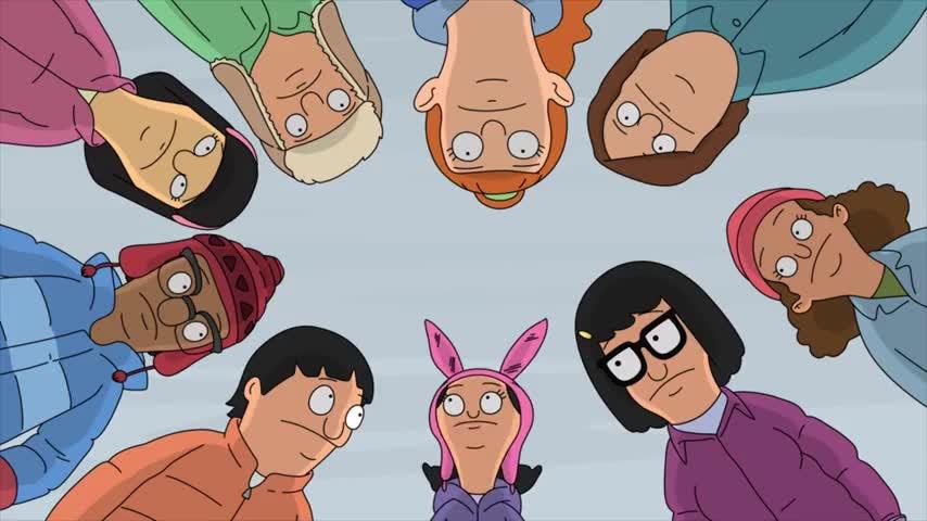 A bunch of kids including Louise, Regular Sized Rudy, Gene and Tina have a strategy huddle.