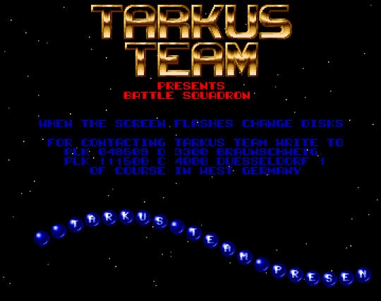 Screenshot of "Battle Squadron - The Destruction of the Barrax Empire!" - Crack: Tarkus Team (TT) - Published by Innerprise on Commodore Amiga (1989)