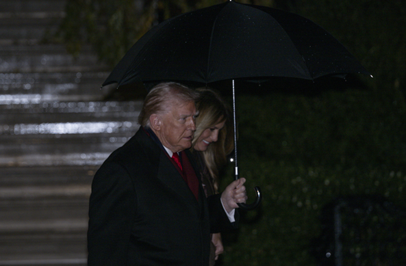 WASHINGTON DC, UNITED STATES - NOVEMBER 25: United States President Donald Trump and First Lady of the United States Melania Trump depart at the White House to the Palm Beach, Florida on November 25, 2025, in Washington DC. (Photo by: Celal Gunes - AA) - The State Signal